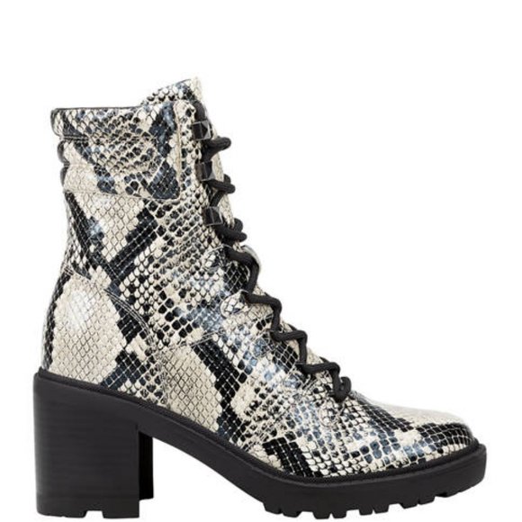 MARC FISHER LABONI LEATHER SNAKESKIN COMBAT BOOTS - Picture 3 of 6